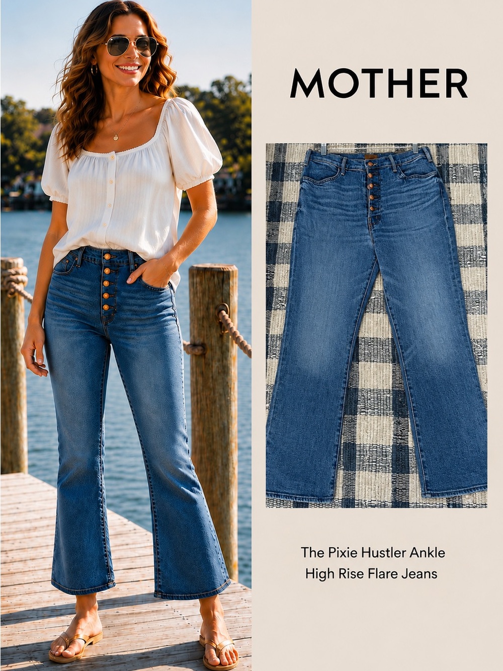 MOTHER Pixie Hustler Ankle High-Rise Flare Jeans - Medium Blue Denim